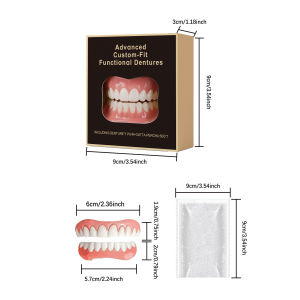 2Pc Upper/Lower Perfect Smile Veneers – Instant Cosmetic Tooth Protector with Fixed Snaps One Size Fits Everyone