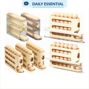 【DAILY ESSENTIAL】 Auto Rolling Egg Storage Rack | Multi-Layer Egg Holder | Transparent Large Capacity Egg Rack