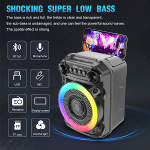 【Hospor】BT Speaker Rich Bass Wireless Speaker Subwoofer Karaoke Speaker RGB Lights Suitable for Home Theater Outdoor Dance Party