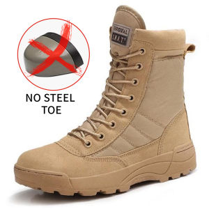 Men high cut steel toed tactical safety boots waterproof non-slip combat tactical shoes outdoor duty boots