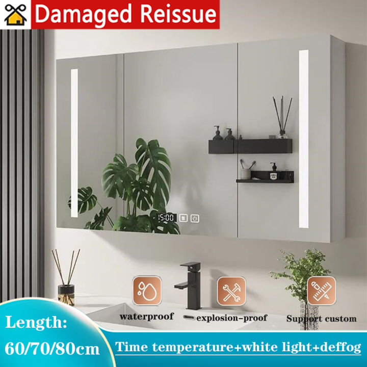 Intelligent Solid Wood Bathroom Mirror Cabinet with Light Defogging ...