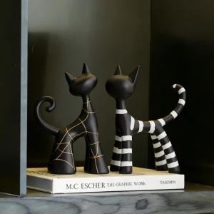 xpkQ Cat Figurines Artistic Stripes Interior Decorative Modern Minimalist Figurines Living Room Cabinet Design Sense Home Decor 4P7H5