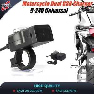 Motorcycle Motorbike Handlebar Dual USB Socket Waterproof 12V Splitter Charger Power Adapter for Mobile Phone
