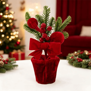 VELLICHORM Wine Red Christmas Potted Plant Miniature Fabric Christmas Table Decoration Scene Setup Decor Small Mini Potted Christmas Tree Entryway