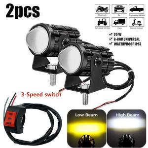 【2 PCS】CBLUE Motorcycle LED HeadLight Dual Color Work Spotlight Car ATV Scooter Headlamp Driving Light Fog Lamp With Switch White Yellow