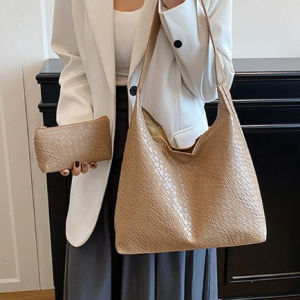 Ready stock Msia 046 Woven Tote Bag Women Design Simple Shoulder Bag All-Match Solid Color Woven Handbag