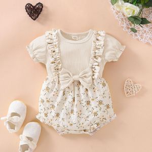[Malaysia Stock]BCBL Baby Girl Jumpsuit 0 24 Months Baby Floral Fake Two-piece Triangle Romper Summer Baby Girl Clothes 1-2 year Old Dress Jumpsuit