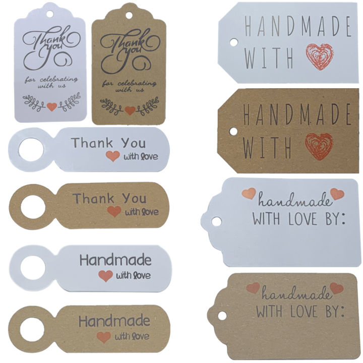 Guft Tag Rope 100pcs/Set Thank You Handmade Gift Tags with Ropes Kraft Paper Hang Tag ...