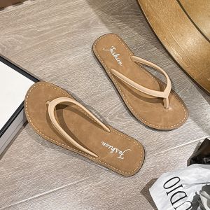 [Free Shipping] Womens Flip-Flops for Outdoor Wear 2025 Summer New Beach Sandals to Match Skirts PU Suede Womens Beach Shoes