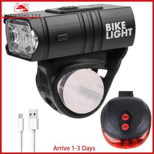 LED Bicycle Front Light with Safety Warning Taillight Bike Handlebar Flashlight Outdoor Bike Headlight USB Rechargeable