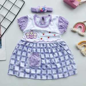 Dress Bayi Perempuan 0-12Bulan Baju Bayi Lucu Bando Bahan Kaos