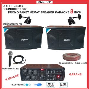 PAKET MURAH SPEAKER KARAOKE 8 INCH BLUETOOTH DRIFFT CS 350 BONUS MIC KABEL KABEL 1 ROLL ADA 2 VARIAN TANPA BRACKET DAN PAKAI BRACKET