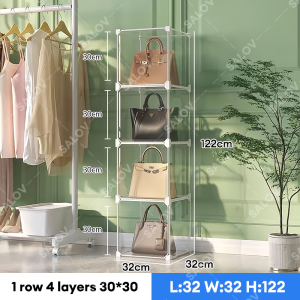 SALVO Lemari Organizer Tas Transparan Display Pajangan Anti Debu Bisa Ditumpuk Untuk Tas Branded Tas Mewah