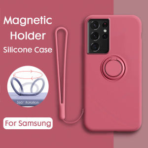 Lanyard Liquid Silicone Wrist Strap Ring Magnetic Holder Phone Case For Samsung Galaxy Note 20 10  S25 Edge S25 S24 S23 FE S22 Plus Ultra Phone Cover Casing