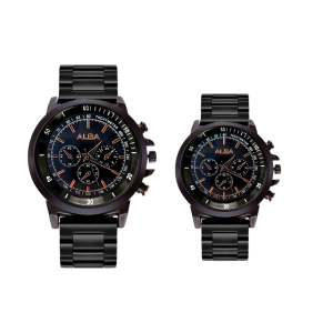 Jam Tangan Couple Alba Full Hitam dan Pria Wanita Premium dengan Tali Rantai/Stell
