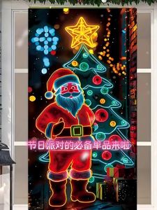Christmas Decorations Christmas Hanging Flag Door Banner Santa Claus Fluorescent Print Polyester Fabric Wall Backdrop