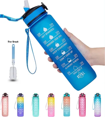 [BPA Free] 1000/750ML Motivational Water Bottle With Time Marker And Straw/Sports Water Bottle With Handle/Tritan And Food Grad PC Material/Leak Proof Portable/Drinking Kettle Fitness Sport WaterJug For Men Women Kids Student