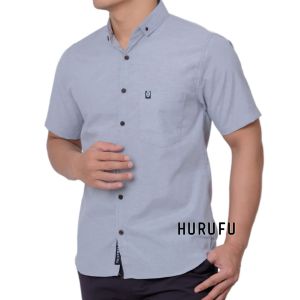 Hurufu - Kemeja Pendek Hitam Polos Atasan pria Kasual