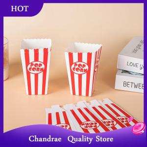 [Chandrae] กล่องกระดาษป๊อปคอร์นลายทาง12ชิ้นถุงลายแถบสีแดงสีขาวภาชนะใส่ขนมสำหรับงานปาร์ตี้วันเกิดของใช้เด็กอ่อน