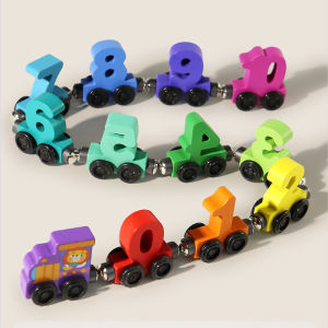 Mainan Puzzle Digital Train Kereta Api Kayu Angka Edukasi Toys Magnetik Roda Putar usia dini Wooden Railways Numbers
