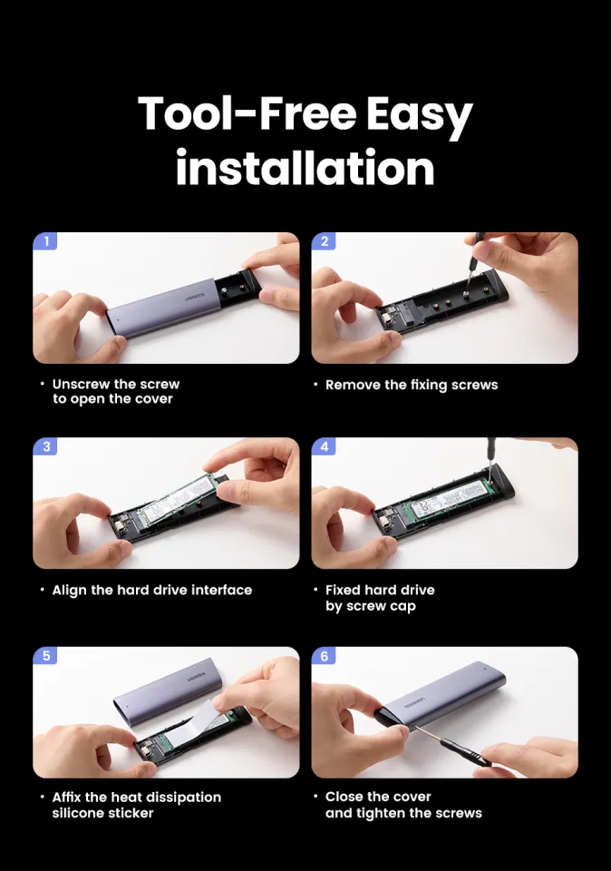 UGREEN 10Gbps Dual Protocol M.2 NVME and SATA SSD Case USB3.2 Gen2 Compatible with M.2 M-Key(NVME)/M&B-Key(SATA) Model: 15813