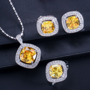 SEQUITO Classic Woman Silver Plating 3pcs Party Jewelry Set Paved Rectangle White AAA Cubic Zircon Stones Fashion Dangle Necklace Stud Earrings Ring Sets for Daily Wear SJ299