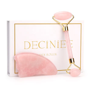 DECINIEE Jade Roller Stone Gua sha Scraping Board Set Rose Quartz Face Lift Massager Facial Massage Eye Cream Mixing Spatula Scoop Tools