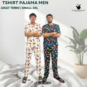 Easyshopemporium Men’s T-Shirt Pajama Set | Sizes S M L XL 2XL 3XL | Cotton Spandex Terno Sleepwear for Men | Comfortable Soft and Stretchable Pantulog Pajama with T-Shirt | Daily Wear or Nightwear Pambahay OOTD | Assorted Designs Plus Size Available
