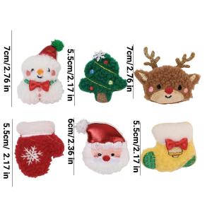 24Pcs Christmas Theme Plush Badge Set Soft Embroidered Cartoon Pins with Back Buckle for Xmas Outfit Bag Gift Handmade Craft