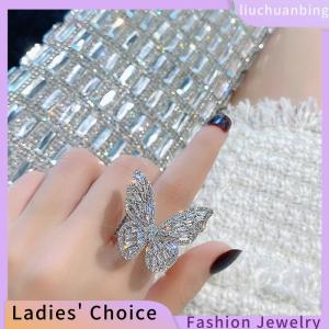 [Hot Sale Jewellery]liuchuanbing Zircon Butterfly Ring Gem Stone Opening Exaggerated Big Knuckle Rings