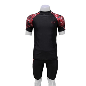 91026 ชุดว่ายน้ำผู้ชายชุดว่ายน้ำผู้ใหญ่ชุดสองชิ้นเสื้อแขนสั้นกางเกงขาสามส่วนกางเกงมีเชือกผูกชุดมีซับใน