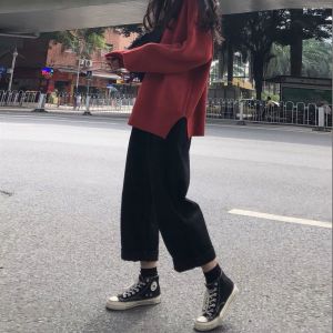 COD  Pinggang Tinggi Seluar Jeans Lurus Wanita Musim Bunga dan Musim Luruh a Baru Tali Ikat Rasa Reka Bentuk Kelihatan Kurus Seluar Kaki Lebar  Sem