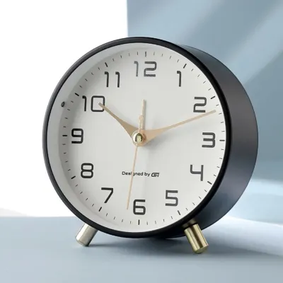 Nordic Luxury Alarm Clock Mute Childrens Student Desk Table Clock Bedroom Study Room Simple Frosted Metal Clock