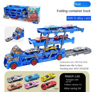 Childrens toy folding deformation transporter catapult alloy car engineering car police car baby boy toy car