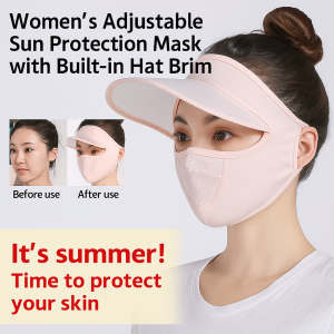 Womens summer ice silk mask covering full face washable sunscreen mask thin breathable brim mask