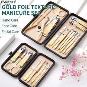 Gold Nail Clippers Set Stainless Steel Dead Scissor Nail Nipper Nail File Manicure Pedicure Tool Facial Care Eyebrow Scissor Ear Spoon Home Personal Care Nail Art Kit