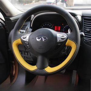 Kaly Hand Stitched non-slip Black Yellow Genuine Leather car Steering Wheel Cover For Infiniti FX35 FX37 FX50 2009-2013 H8M4T