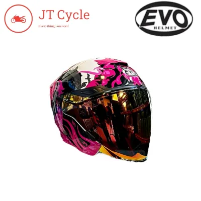 Evo RS9 Samurai Gloss White Pink Fuschia PSB Approved Open Face Helmet Bushido Japanese Art