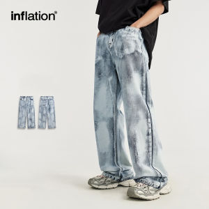 INFLATION Brand Mens Youth 2024 Summer New Hip Hop Personality Gradual Layer Halo Dyed Wide Leg Jeans Fashion Trendy Brand New Street Personality Loose Jeans