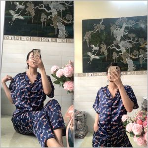 Đồ Bộ Pijama Tay Cánh Dơi Lụa Satin Mềm Mại Freesize Dưới 63Kg
