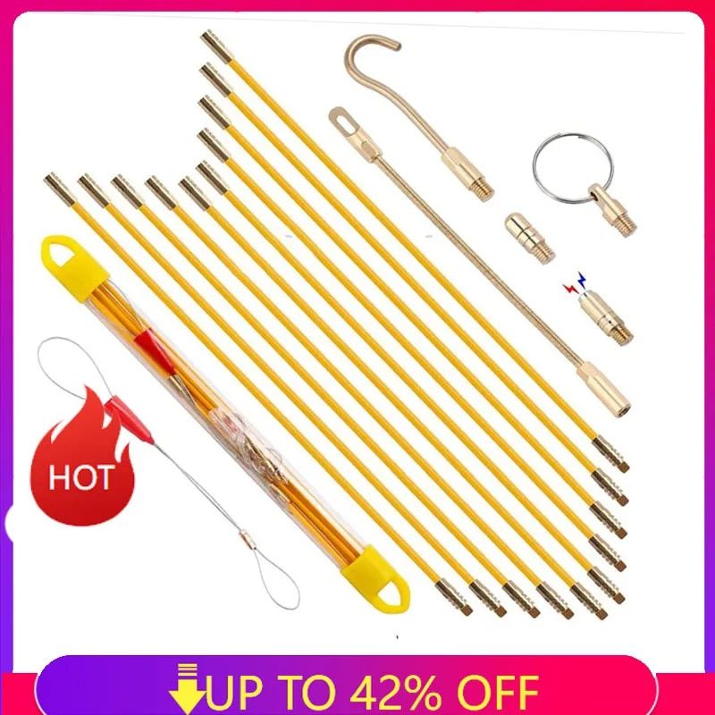 Pull Rod Electrical 10Pcs 45Cm / 33Cm Fiberglass Wire Cable Puller Running Rods Fish ...