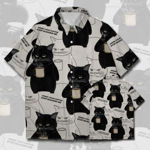 ZEEMIN  New 2024 Men‘S Shirt 3d Cool Cat Print Short Sleeve Shirt Harajuku Casual Male Shirt Tops Beach Vacation Hawaiian Shirts For Men
