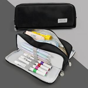 Pencil Case Large Space Storage 3 Compartment Pouch Double Side Opened Student Stationery Desk Organizer School Supplies