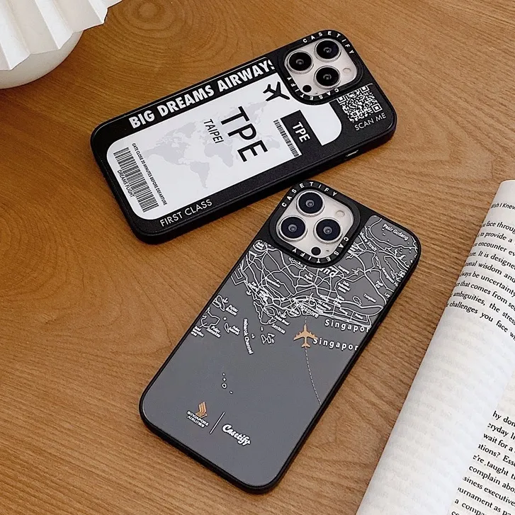 Casetify plane ticket TAIPEI and Singapor Label Flower Mirror Case