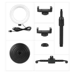 lightning ring light 16cm + tripod hp + 2 holder mini stand selfie streaming usb vlog lampu