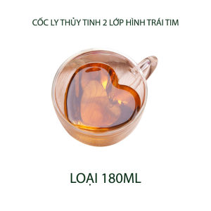 Cốc ly thủy tinh 2 lớp hình trái tim cách nhiệt dùng uống cà phê trà sữa đa năng loại 180ml-240ml tùy chọn