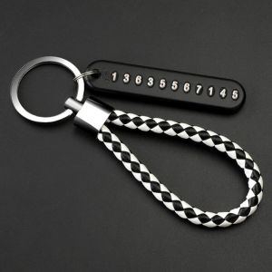 FORESTRY Lock Key Ring Leather Bradied Vehicle Pendant Phone Number Plate Anti-lost Car Keychain Keyring