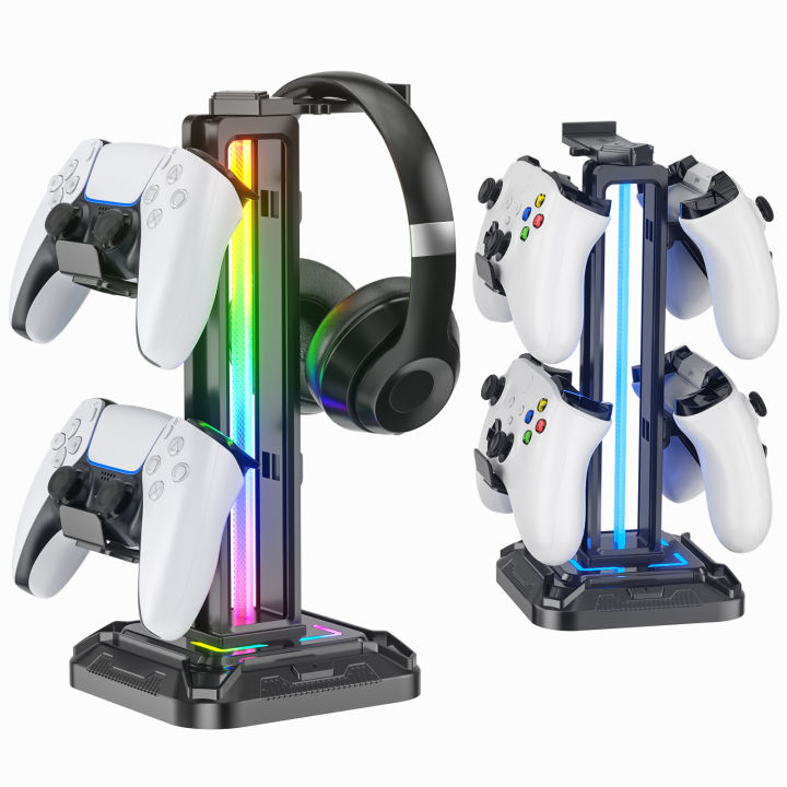 RGB Headset Stand with Light Modes Controller Holder for Desk