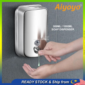 Stainless Steel Soap Dispenser Wall Mount Shampoo Pump Dispenser Bekas Sabun Gantung 500ml 1000ml Liquid Body Hand Wash Shower Gel Lotion Sanitizer