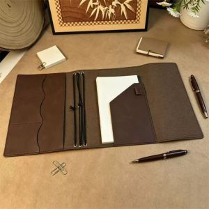 COMEMECO Refillable Notebook Organizer Compact Loose Leaf Book Protective Cover Vintage Crazy Horse Leather Notebook Cover For Hobby
